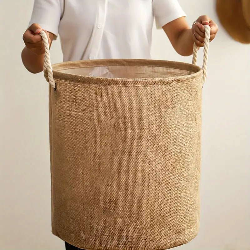 Vionara - Panier à linge pliable en coton-lin imperméable