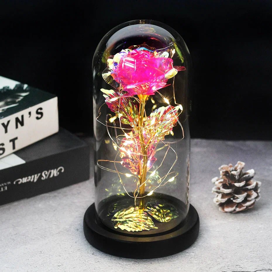 Vionara - Rose préservée sous cloche en verre avec éclairage LED | Vionara