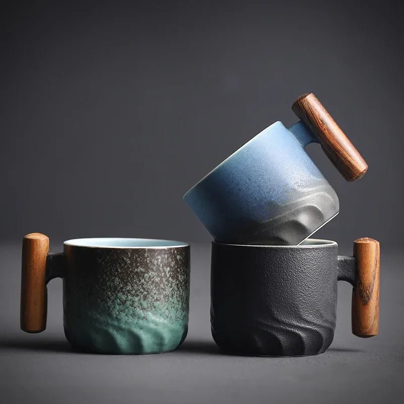 Vionara - Tasse à espresso vintage en céramique avec poignée en bois