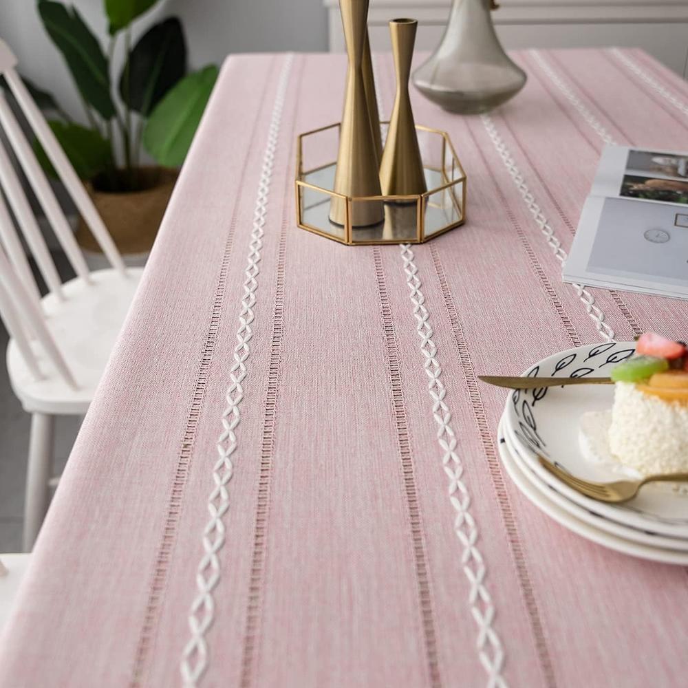 Vionara - Nappe coton-lin rayée brodée | Vionara