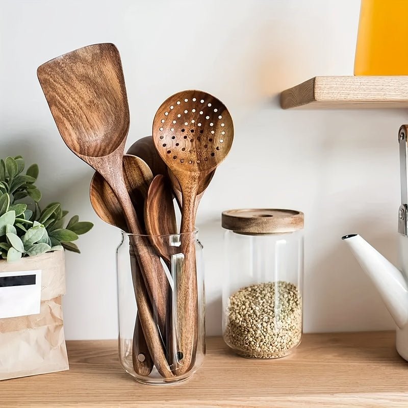 Vionara - Set d’ustensiles de cuisine en bois naturel (5 pièces) | Vionara