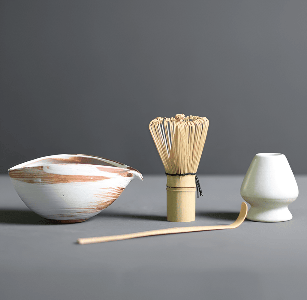 Vionara - Service à matcha japonais en céramique et bambou – 4 pièces