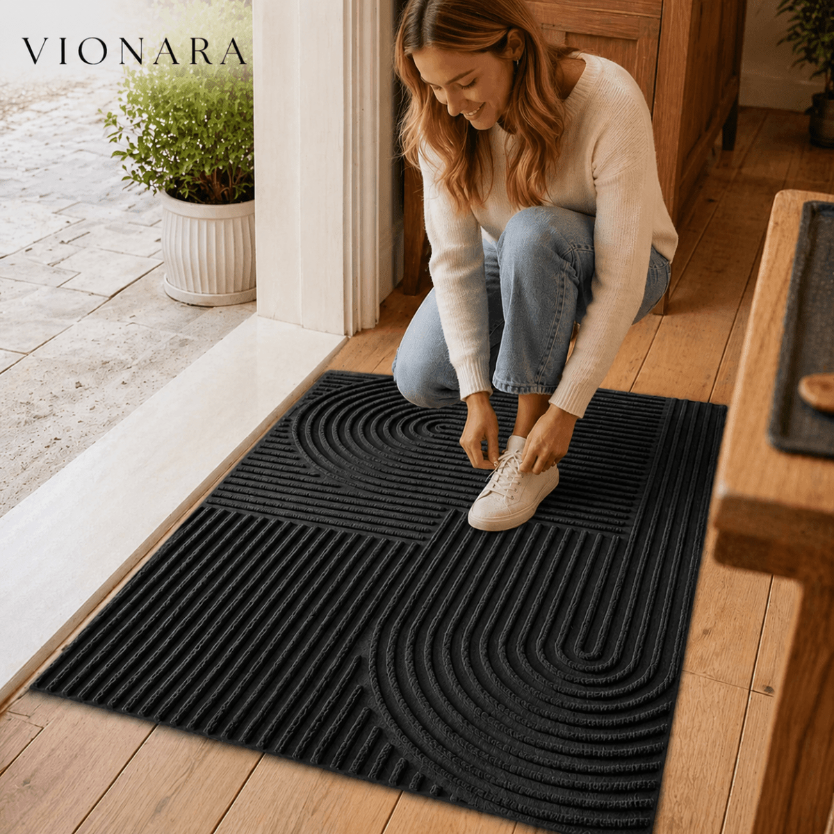 Vionara - Paillasson absorbant à lignes courbes en microfibre | Vionara