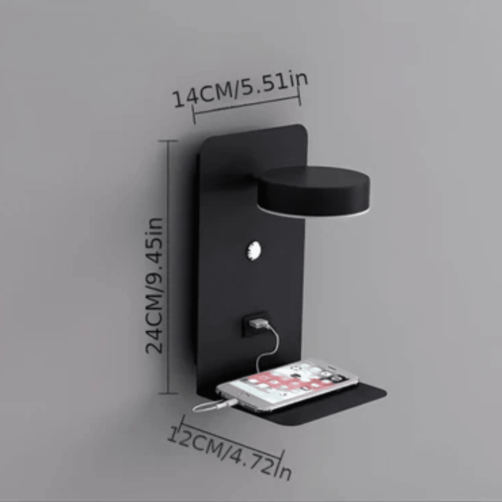 Vionara - Applique murale LED en aluminium avec étagère et port USB | Vionara
