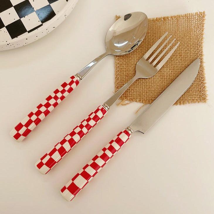 Vionara - Couverts en inox à motif damier, colorés et durables | Vionara
