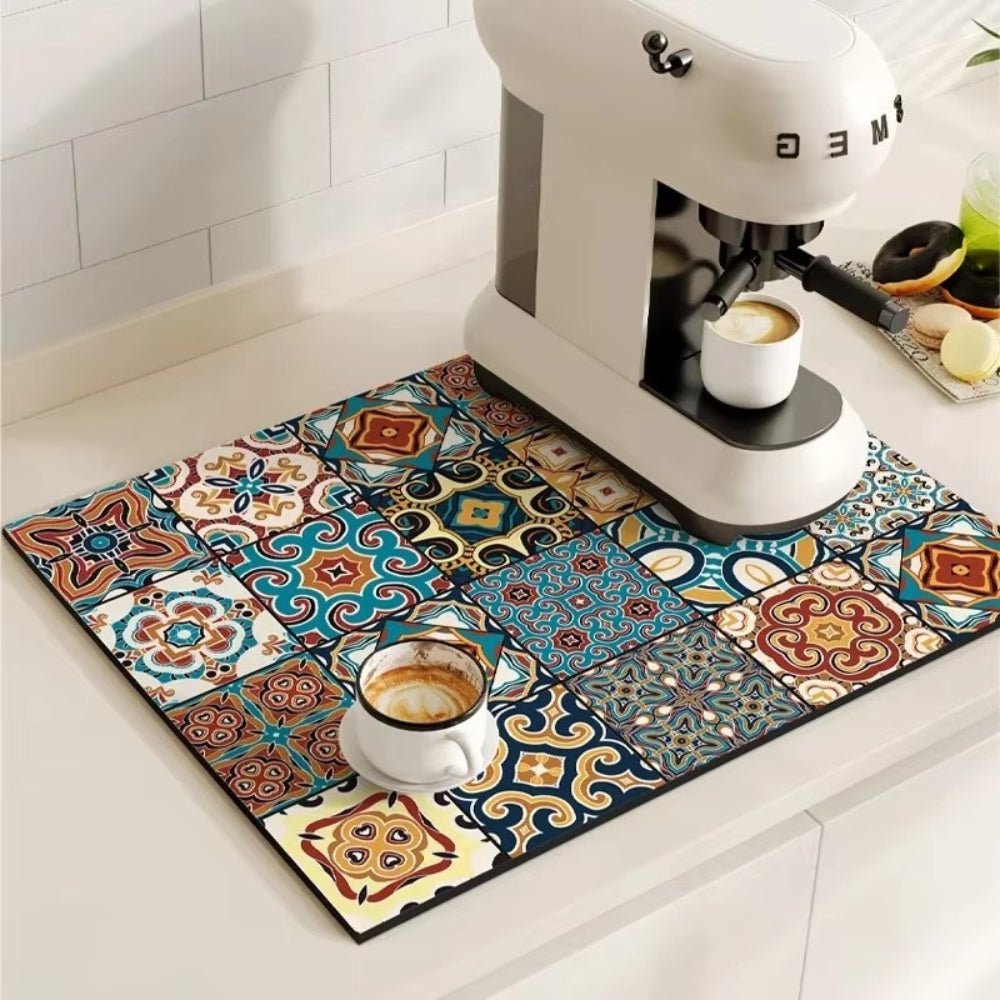 Vionara - Tapis absorbant antidérapant à motif carreaux rétro pour café ou évier