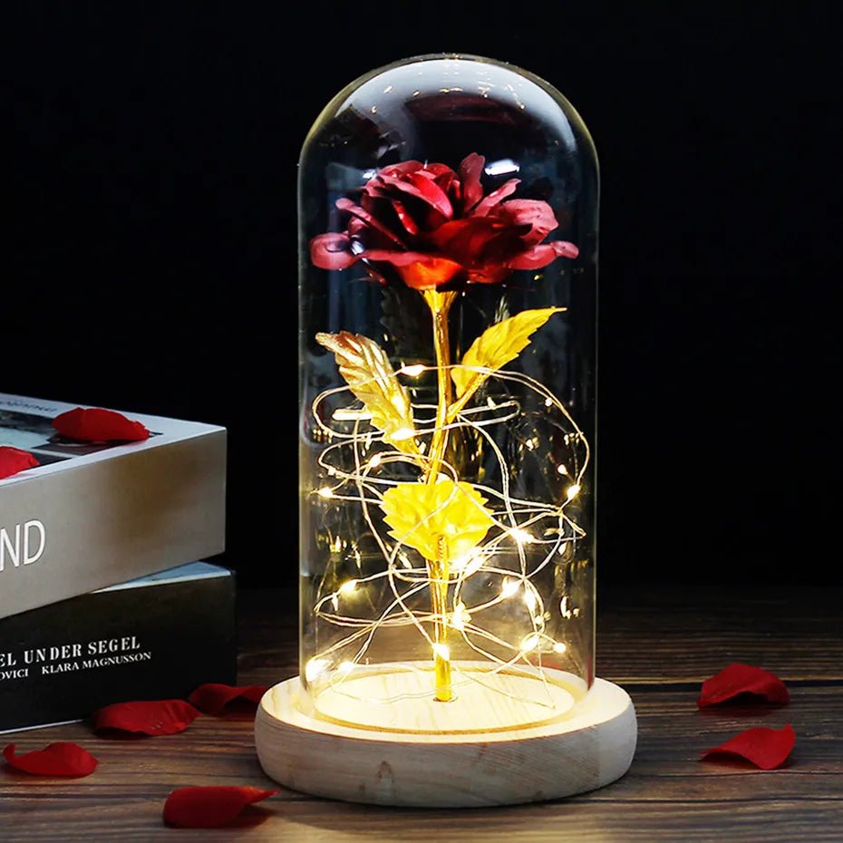 Vionara - Rose préservée sous cloche en verre avec éclairage LED | Vionara