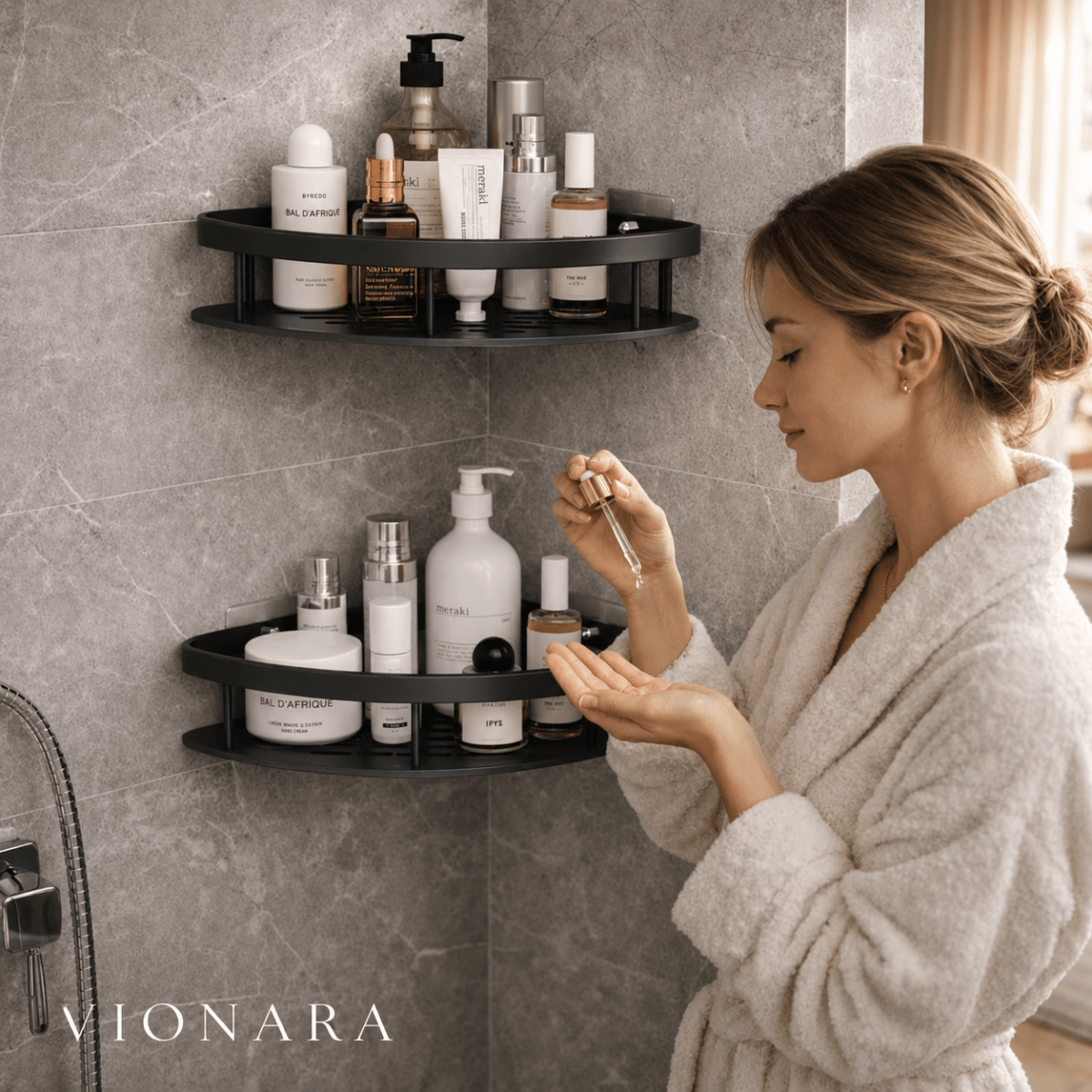 Vionara - Étagère murale en aluminium mat pour douche | Vionara
