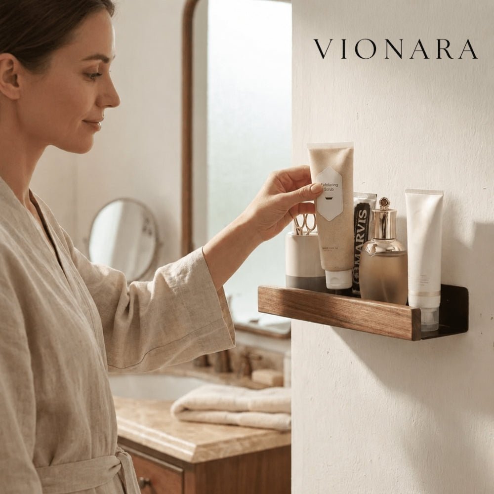 Vionara - Étagère murale de salle de bain en bois massif | Vionara
