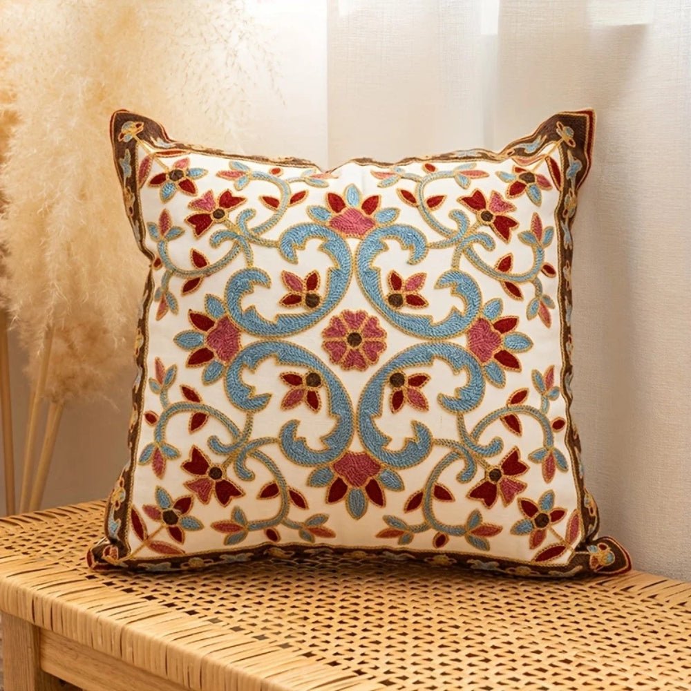 Vionara - Housse de coussin décorative brodée en microfibre vintage