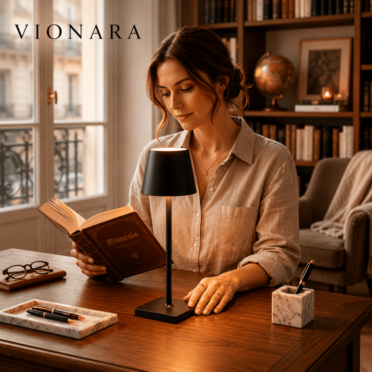 Vionara - Lampe de table rechargeable en aluminium minimaliste | Vionara