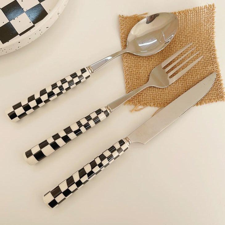 Vionara - Couverts en inox à motif damier, colorés et durables | Vionara