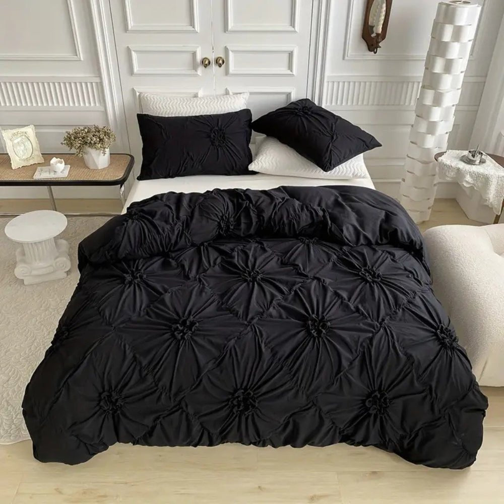 Vionara - Housse de couette texturée à plis floraux en coton mélangé | Vionara