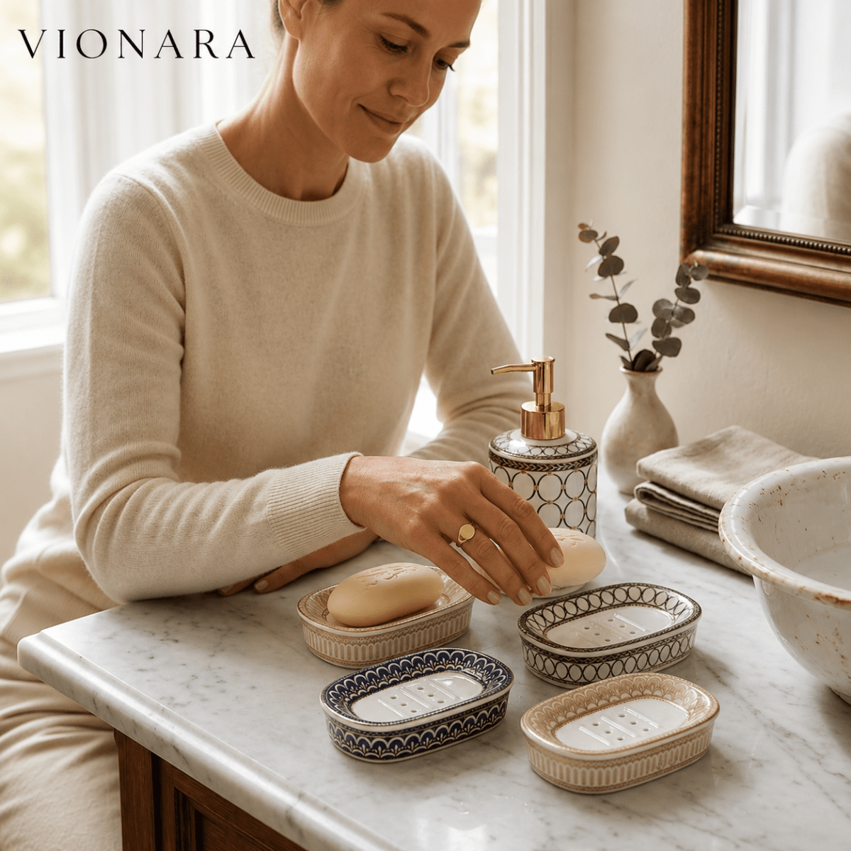 Vionara - Porte-savon décoratif en céramique style Art Déco | Vionara