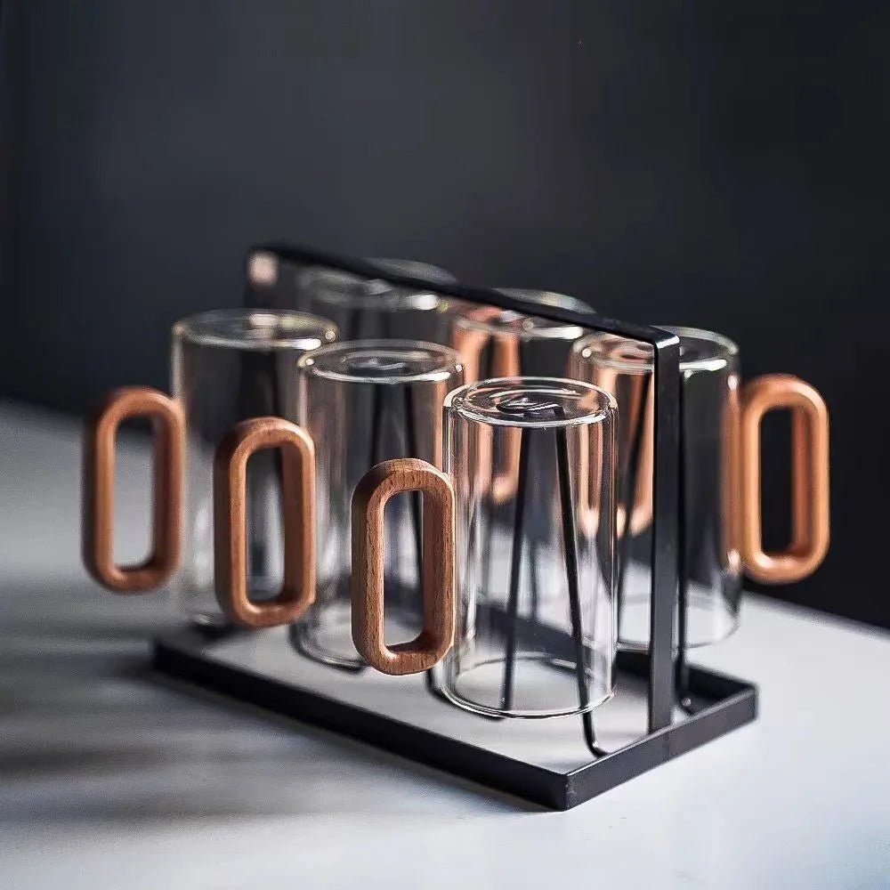Vionara - Mug en verre borosilicate avec anse en bois naturel | Vionara
