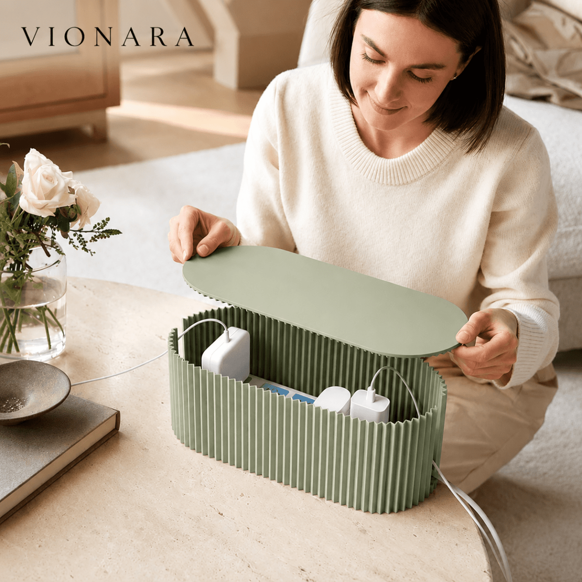 Vionara - Boîte de rangement pour câbles en plastique nervuré minimaliste | Vionara