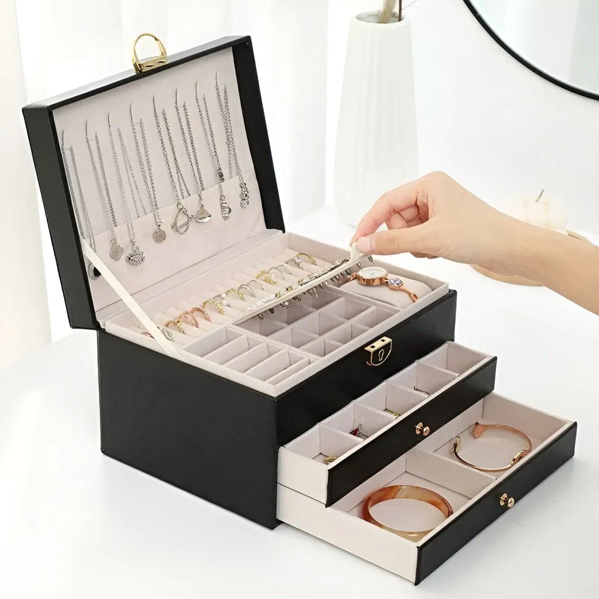 Vionara - Boîte à bijoux en simili cuir à compartiments superposés | Vionara
