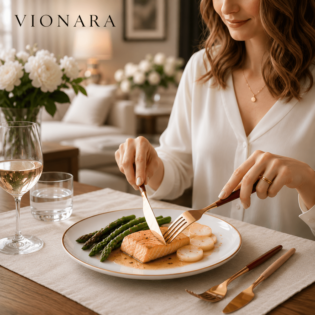Vionara - Ménagère en acier inoxydable bicolore doré et argenté 24 pièces | Vionara