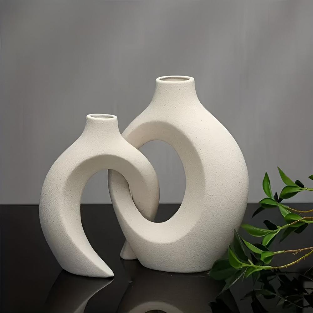 Vionara - Duo de vases en céramique mate, formes abstraites entrelacées
