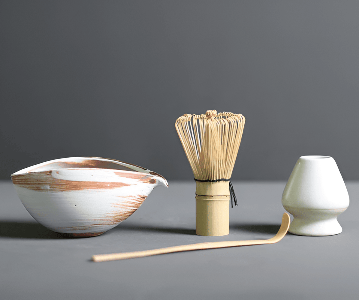 Vionara - Service à matcha japonais en céramique et bambou – 4 pièces