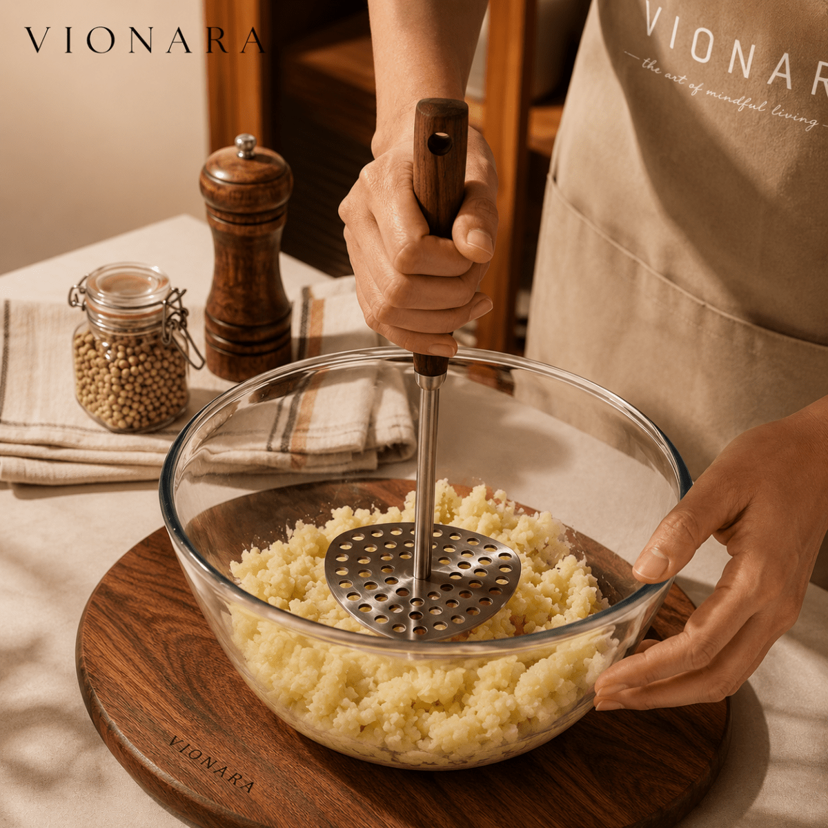 Vionara - Presse-purée en acier inoxydable avec poignée confortable
