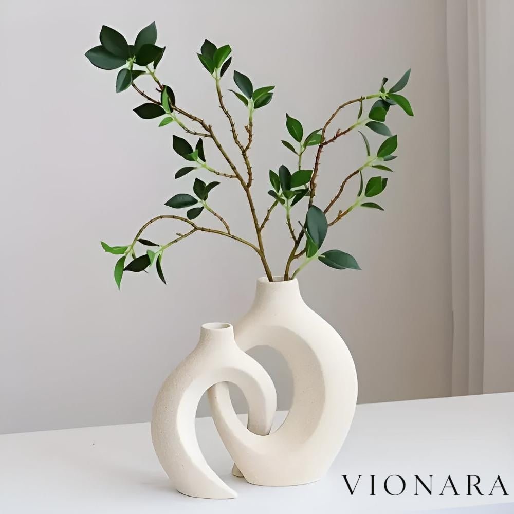Vionara - Duo de vases en céramique mate, formes abstraites entrelacées
