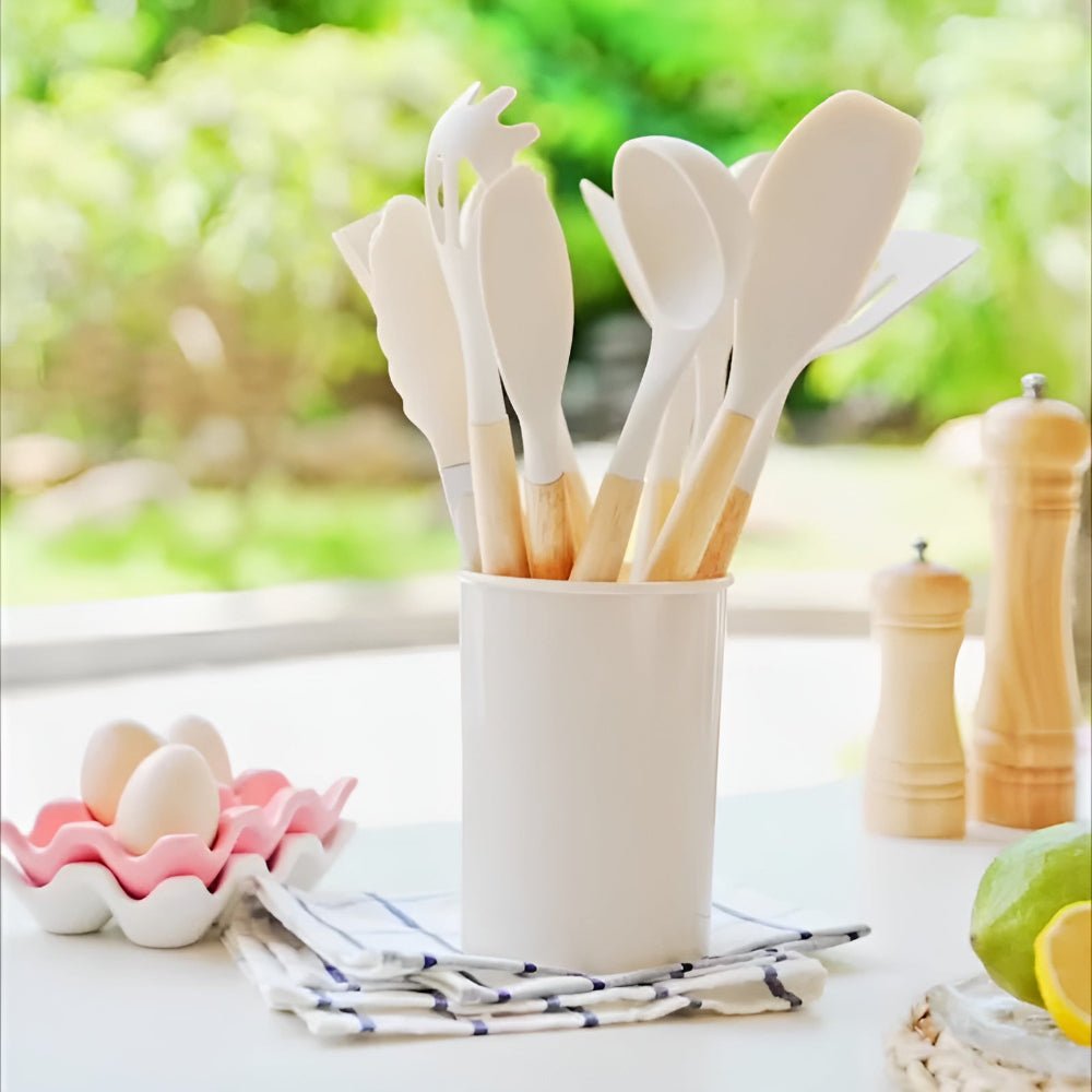 Vionara - Ensemble ustensiles cuisine 12 pièces en silicone et bambou | Vionara