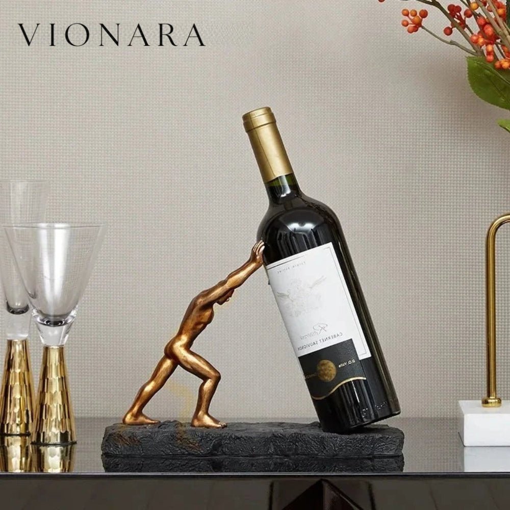 Vionara - Porte-bouteille décoratif en résine sculptée noir mat | Vionara