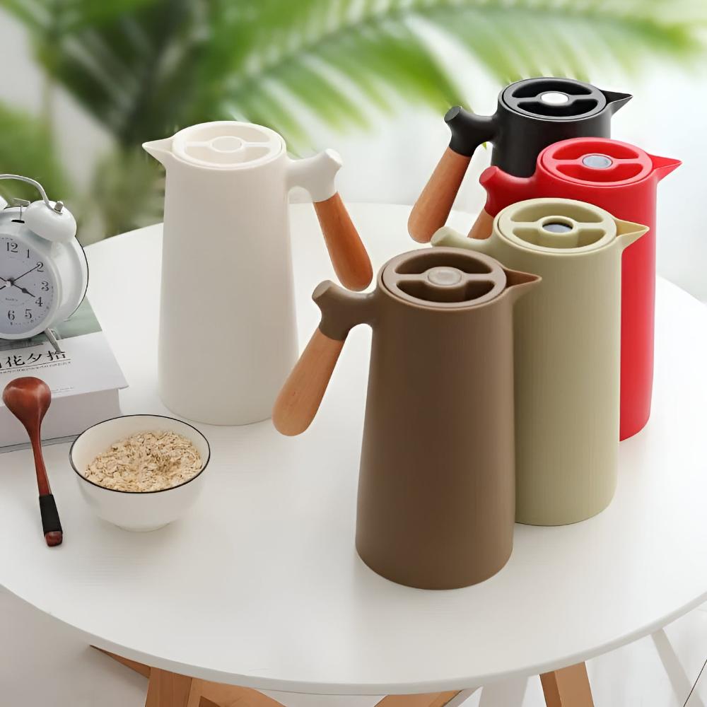 Jarra térmica de acero con asa de madera natural | Vionara