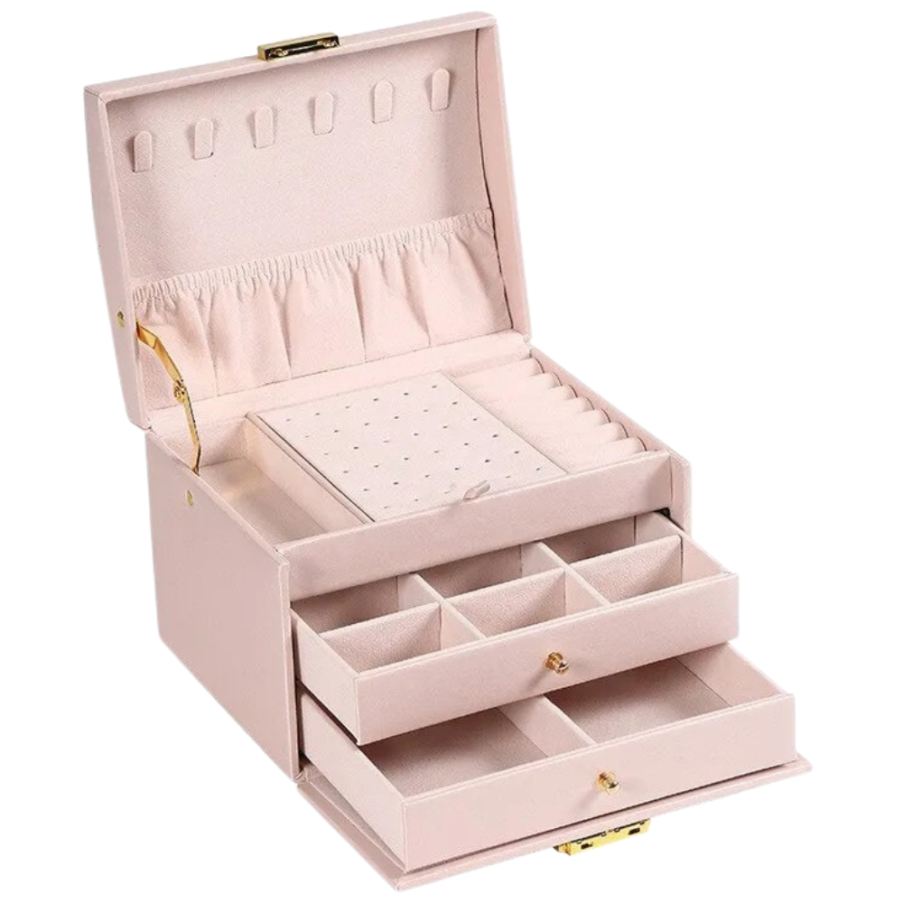 Three-drawer jewelry box in textured faux leather | Vionara