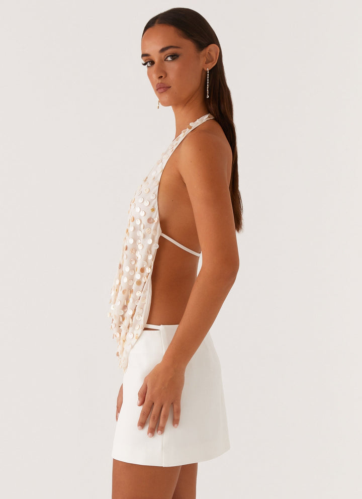 Selena - Pearl Cowl Neck Halter Top
