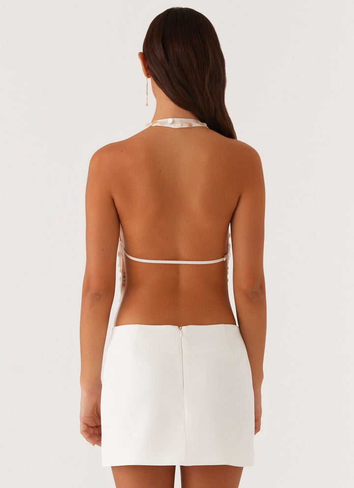 Selena - Pearl Cowl Neck Halter Top