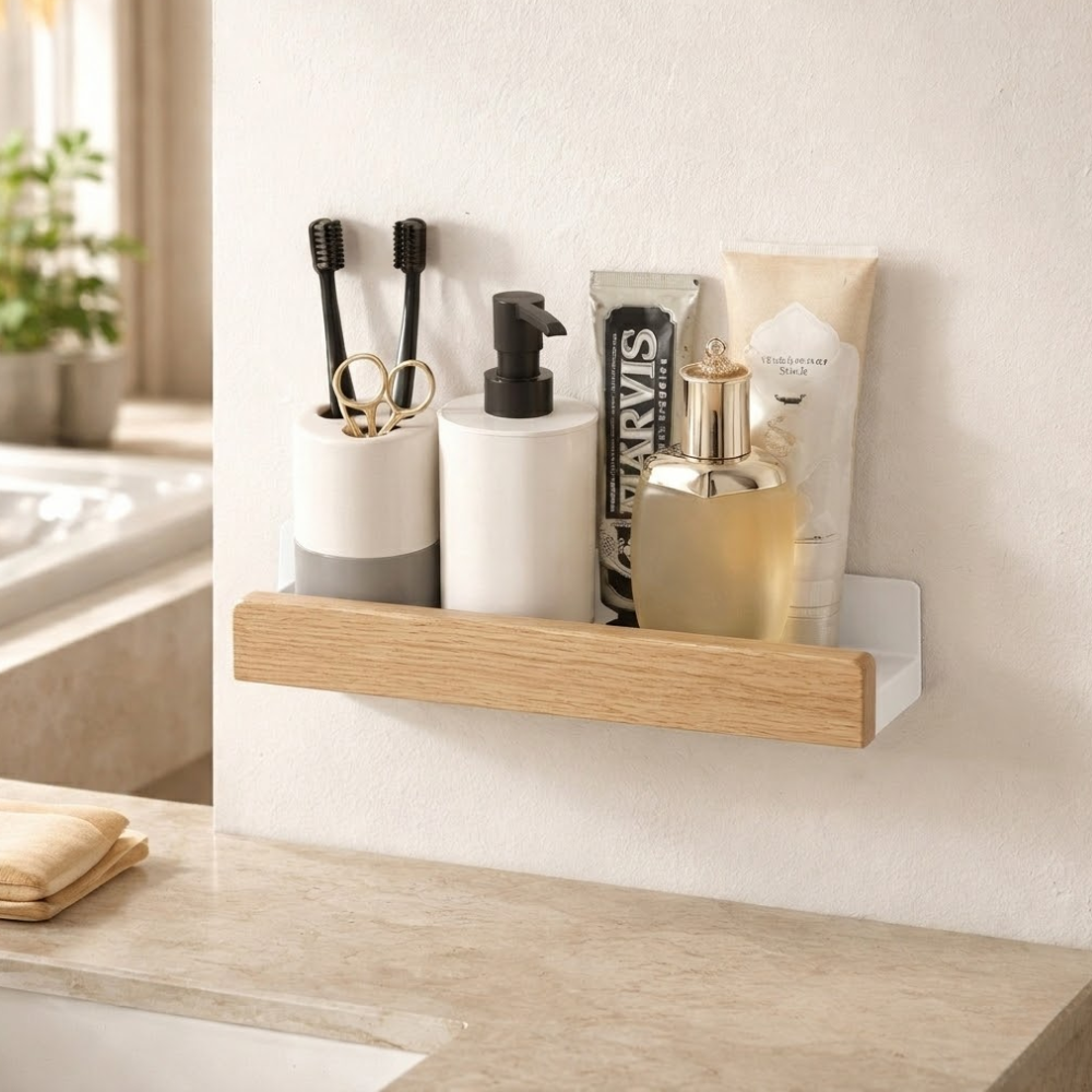 Solid wood bathroom wall shelf | Vionara