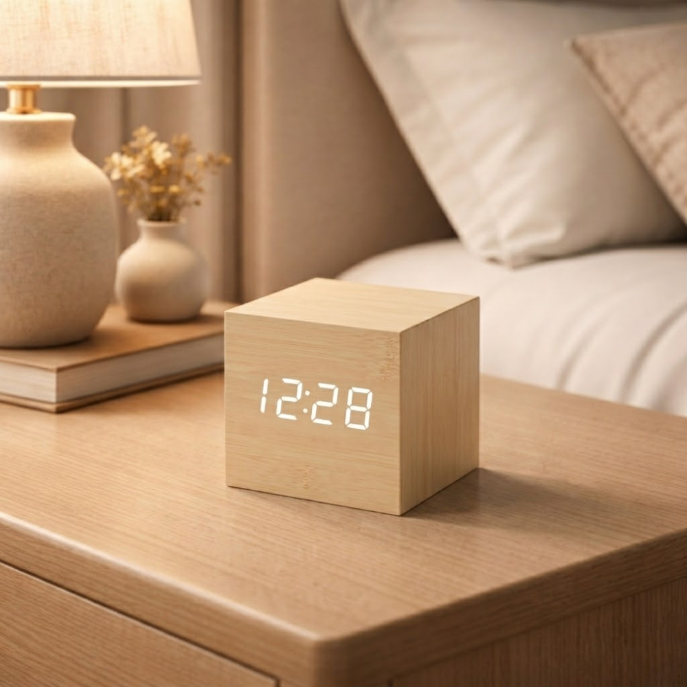 Minimalist Wooden LED Alarm Clock with Digital Display | Vionara