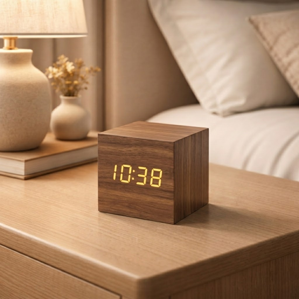 Minimalist Wooden LED Alarm Clock with Digital Display | Vionara