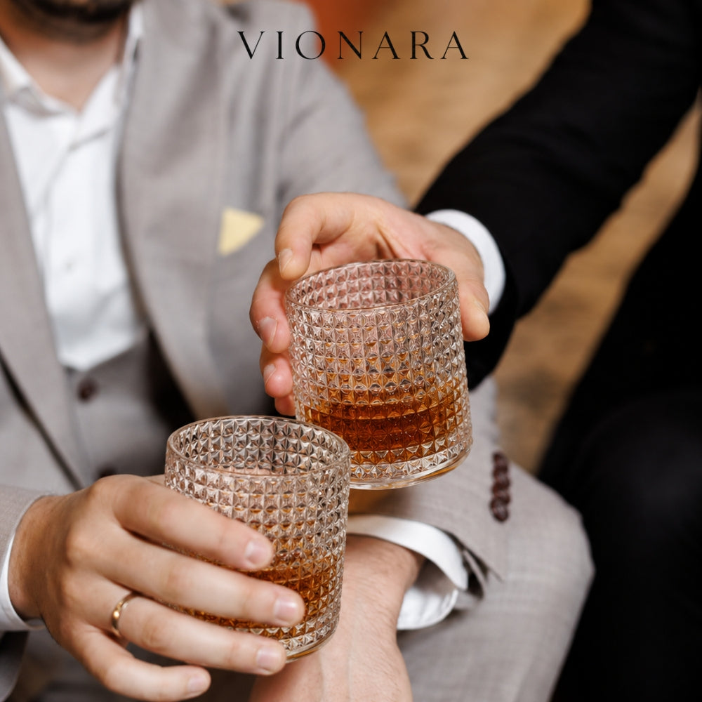 Verre à whisky texturé rotatif en verre soufflé | Vionara