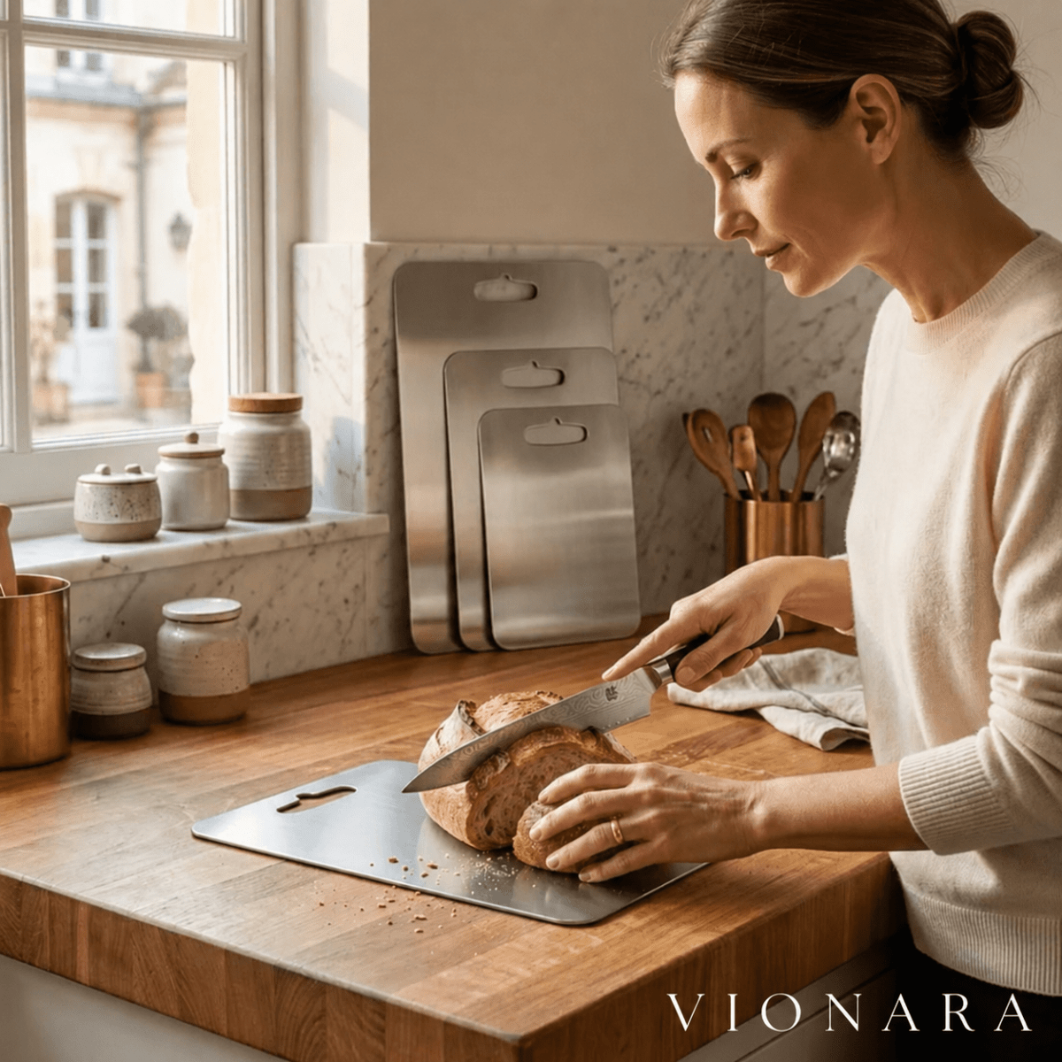 Virelle Maison - Planche à découper en acier inoxydable brossé | Vionara