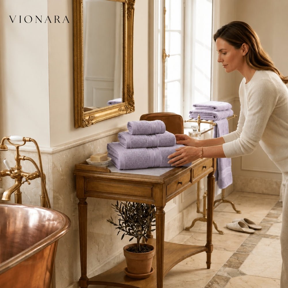 Virelle Maison - Serviette de bain en coton égyptien – Lot doux et absorbant | Vionara