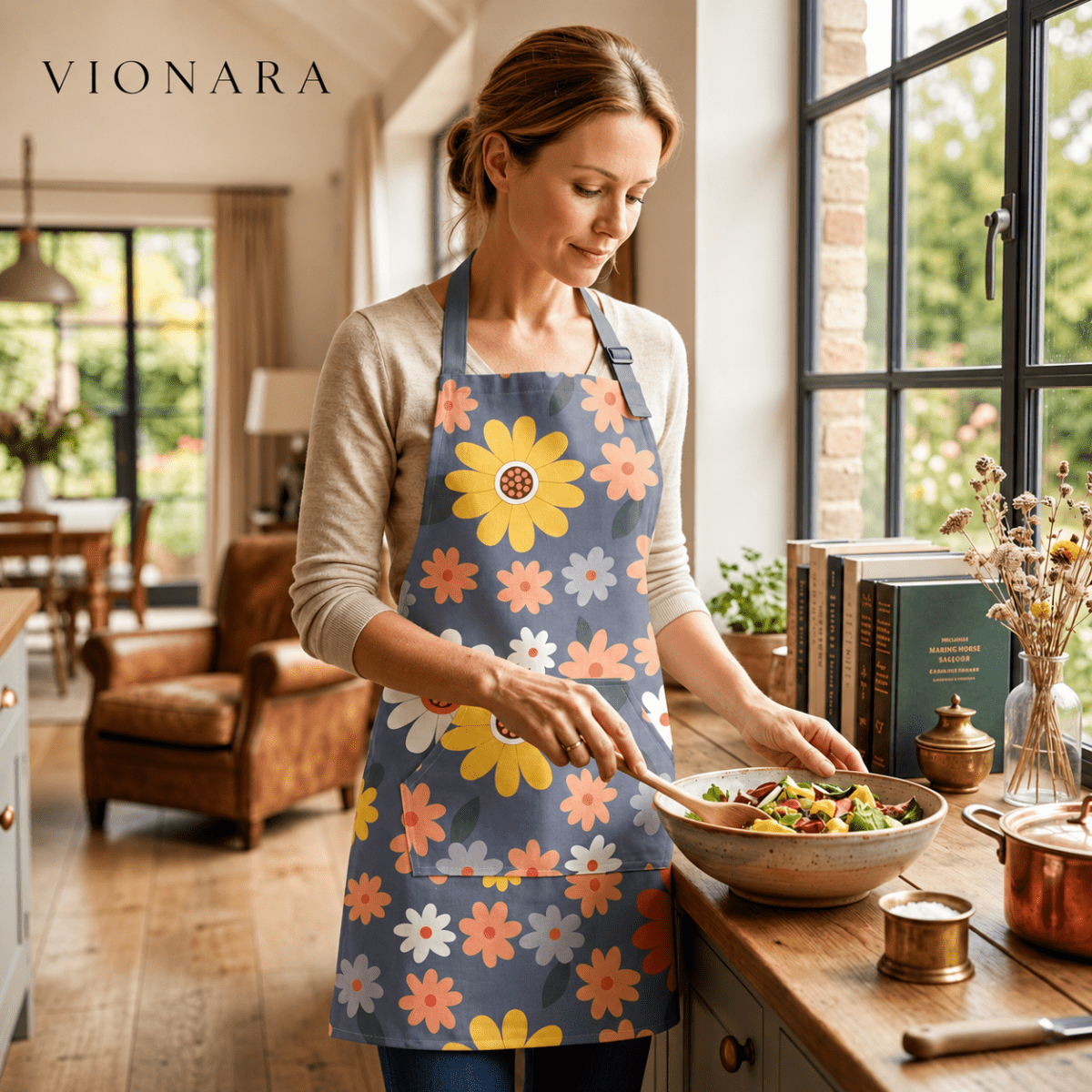 Virelle Maison - Tablier de cuisine en coton enduit à imprimé floral vintage | Vionara