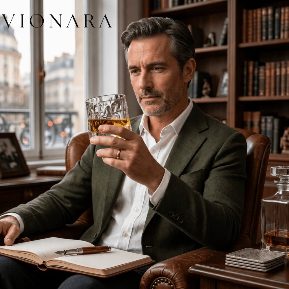 Virelle Maison - Verre à whisky texturé rotatif en verre soufflé | Vionara