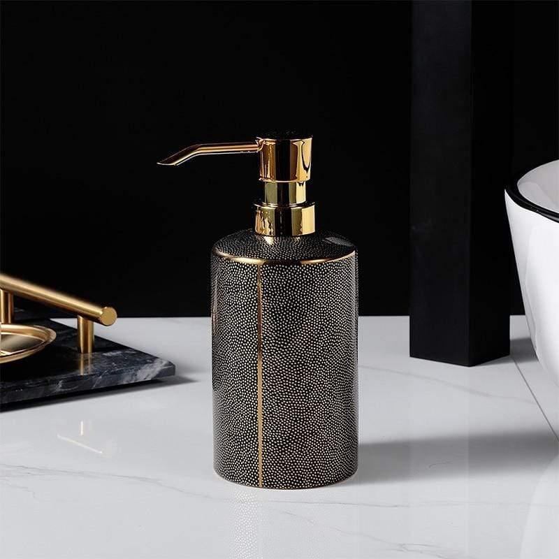 Vionara - Ensemble accessoires salle de bain céramique bords dorés | Vionara
