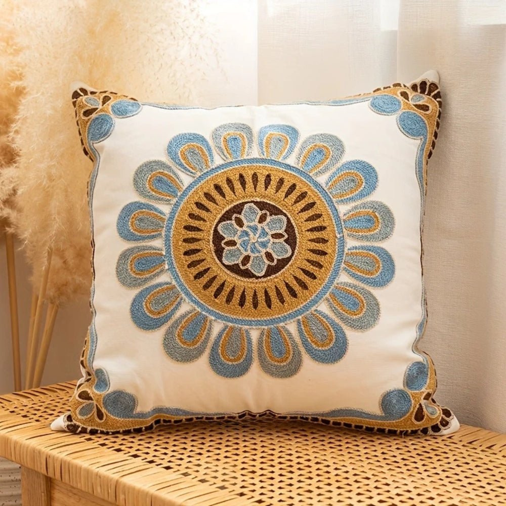 Vionara - Housse de coussin décorative brodée en microfibre vintage