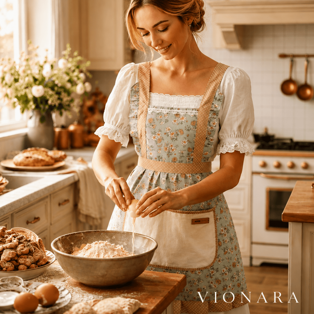 Vionara - Tablier de cuisine en coton fleuri, imperméable | Vionara