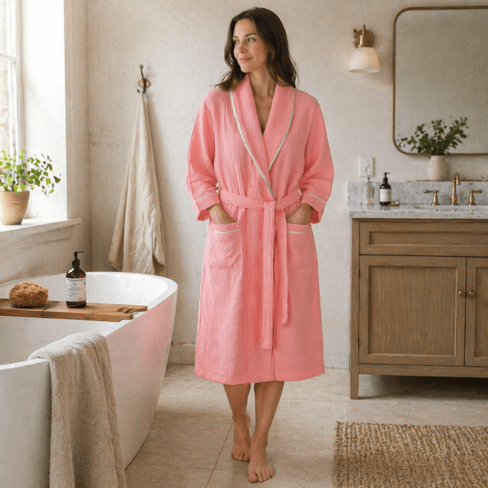 Vionara - Peignoir en coton gaufré, doux et absorbant pour salle de bain
