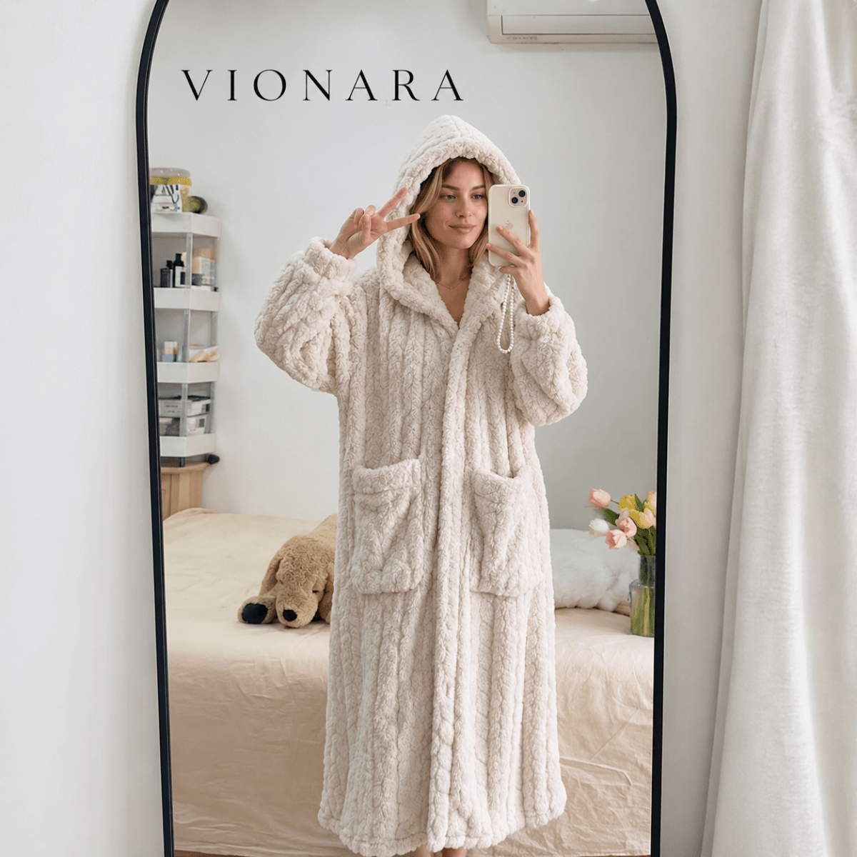 Vionara - Peignoir léger en coton texturé avec capuche pour intérieur | Vionara