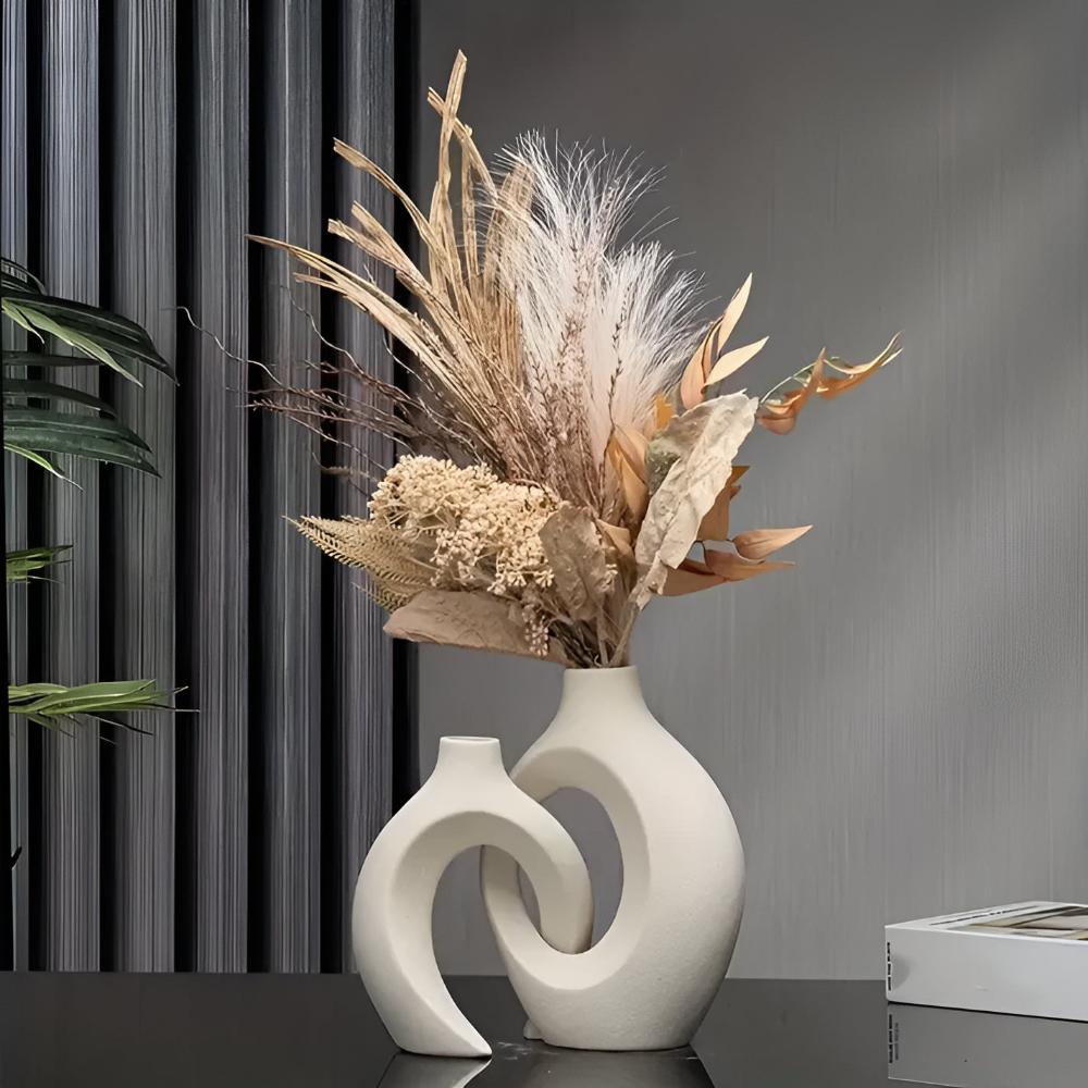 Vionara - Duo de vases en céramique mate, formes abstraites entrelacées