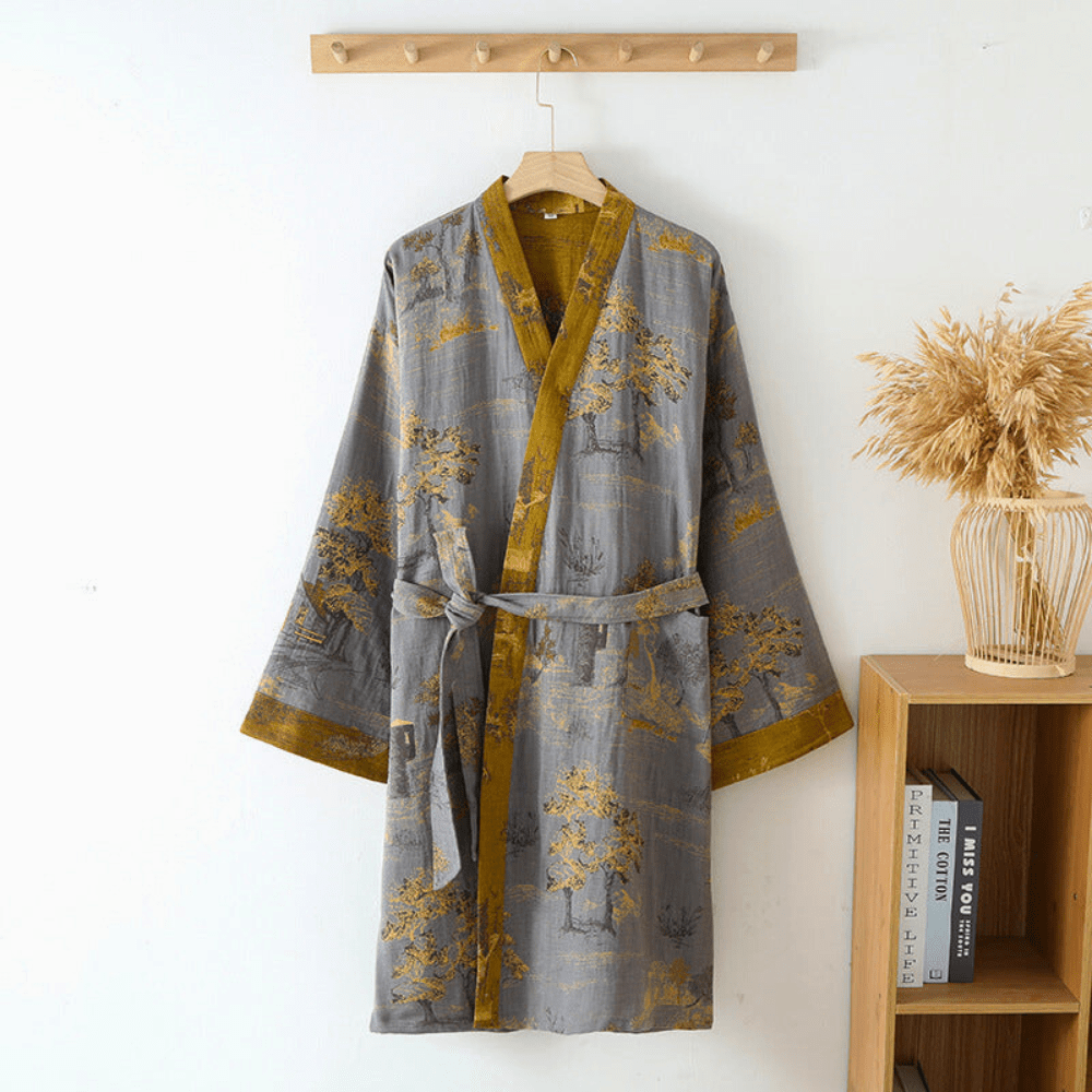 Vionara - Peignoir kimono en coton gaufré naturel à coupe ample | Vionara