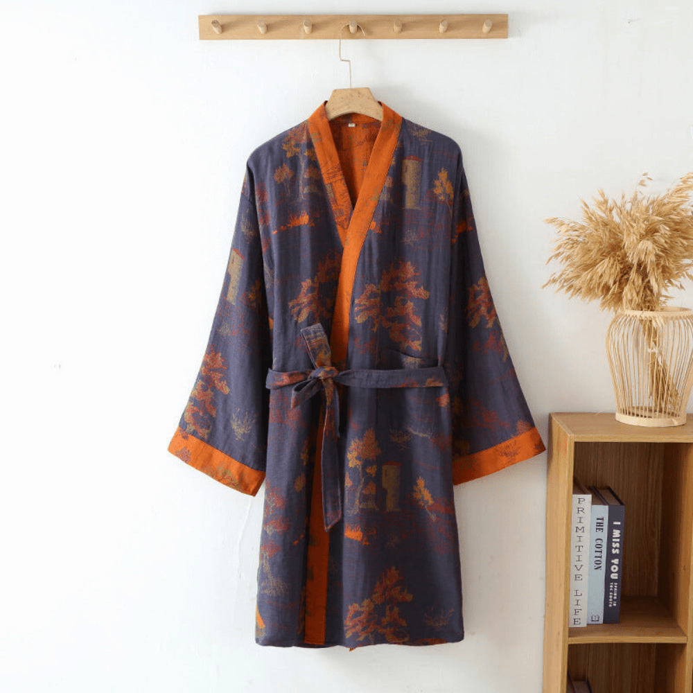 Vionara - Peignoir kimono en coton gaufré naturel à coupe ample | Vionara
