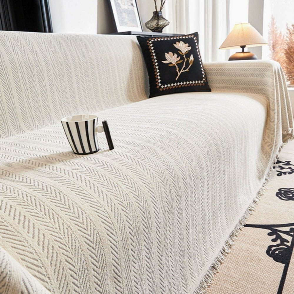 Vionara - Housse de canapé chenille chevron à franges | Vionara