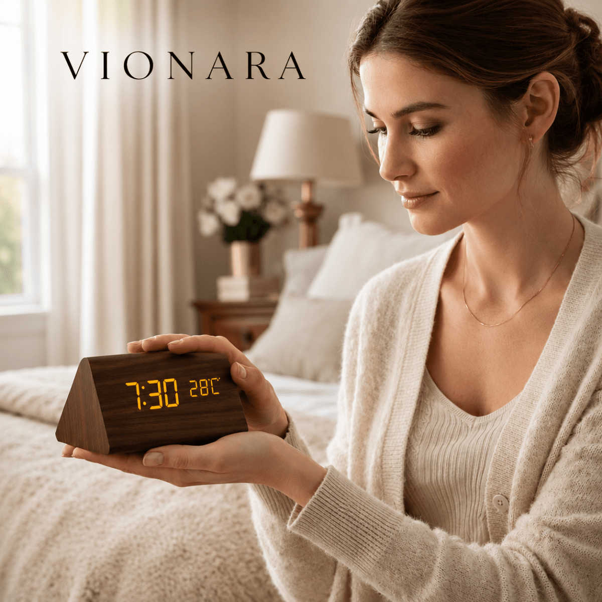 Vionara - Réveil décoratif en bois avec affichage LED intégré | Vionara